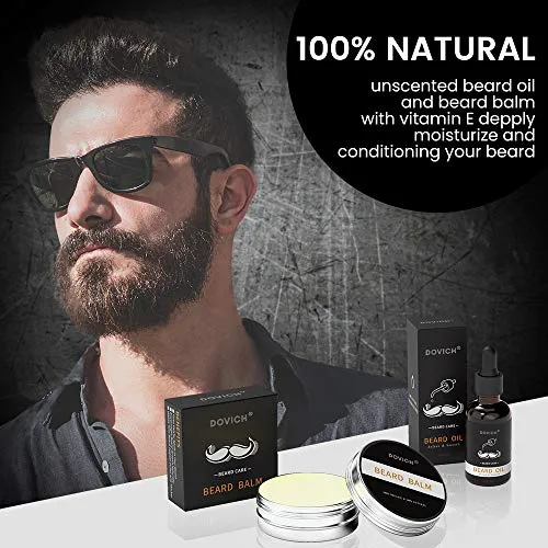 12 In 1 Beard Grooming Care Kit For Men, Dovich 100% Natural Beard Oil Leave-in Conditioner,Beard Apron Bib,Beard Razor,Beard Shampoo, Beard Balm, Beard Brush