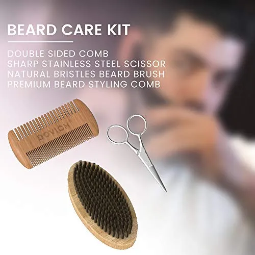 12 In 1 Beard Grooming Care Kit For Men, Dovich 100% Natural Beard Oil Leave-in Conditioner,Beard Apron Bib,Beard Razor,Beard Shampoo, Beard Balm, Beard Brush