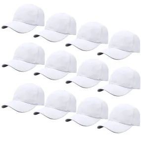 12-Pack Baseball Dad Cap Velcro Strap Adjustable Size - White
