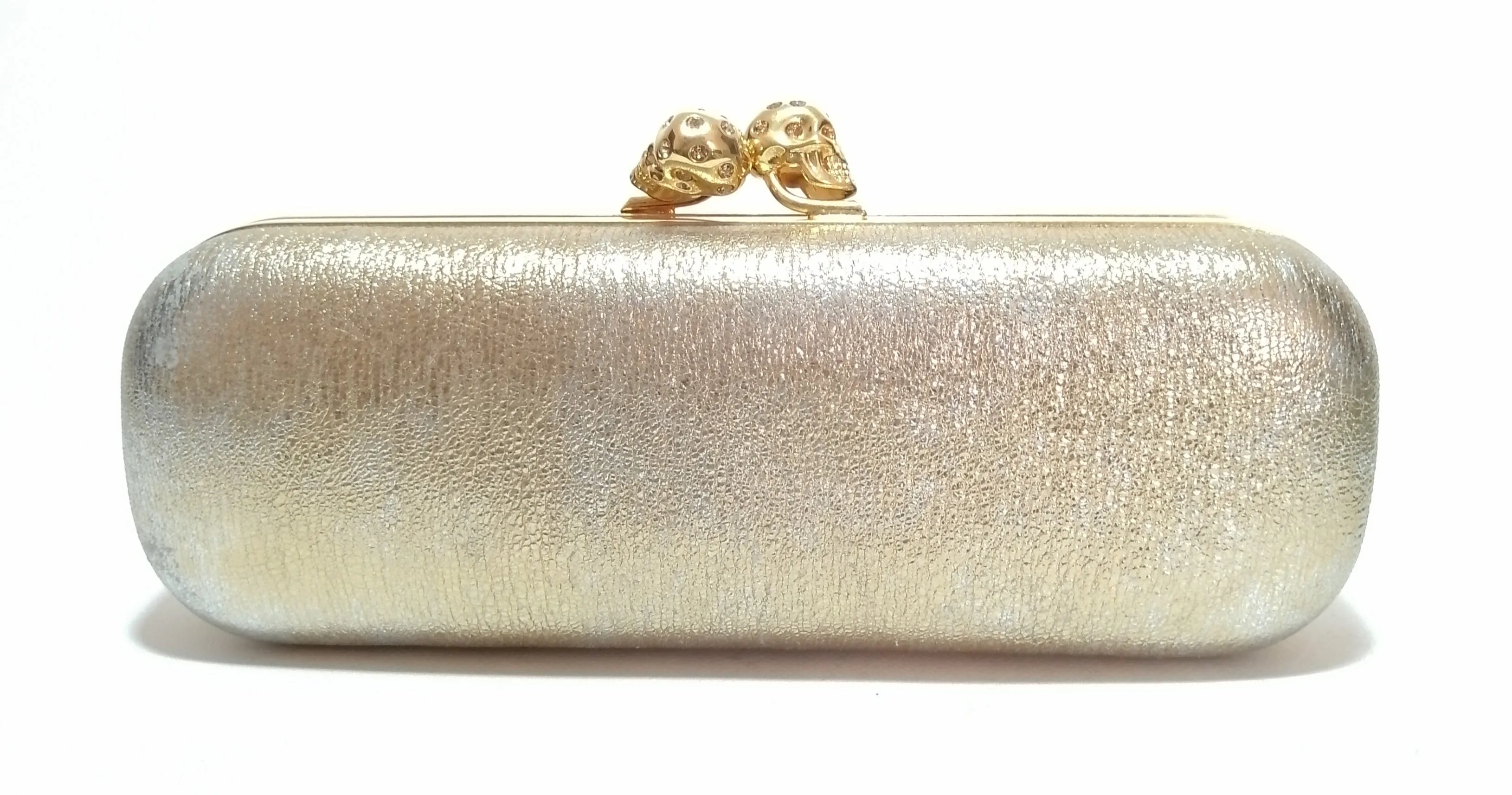 Alexander McQueen Gold Foil Leather Twin Skull Clutch | Pre Loved |
