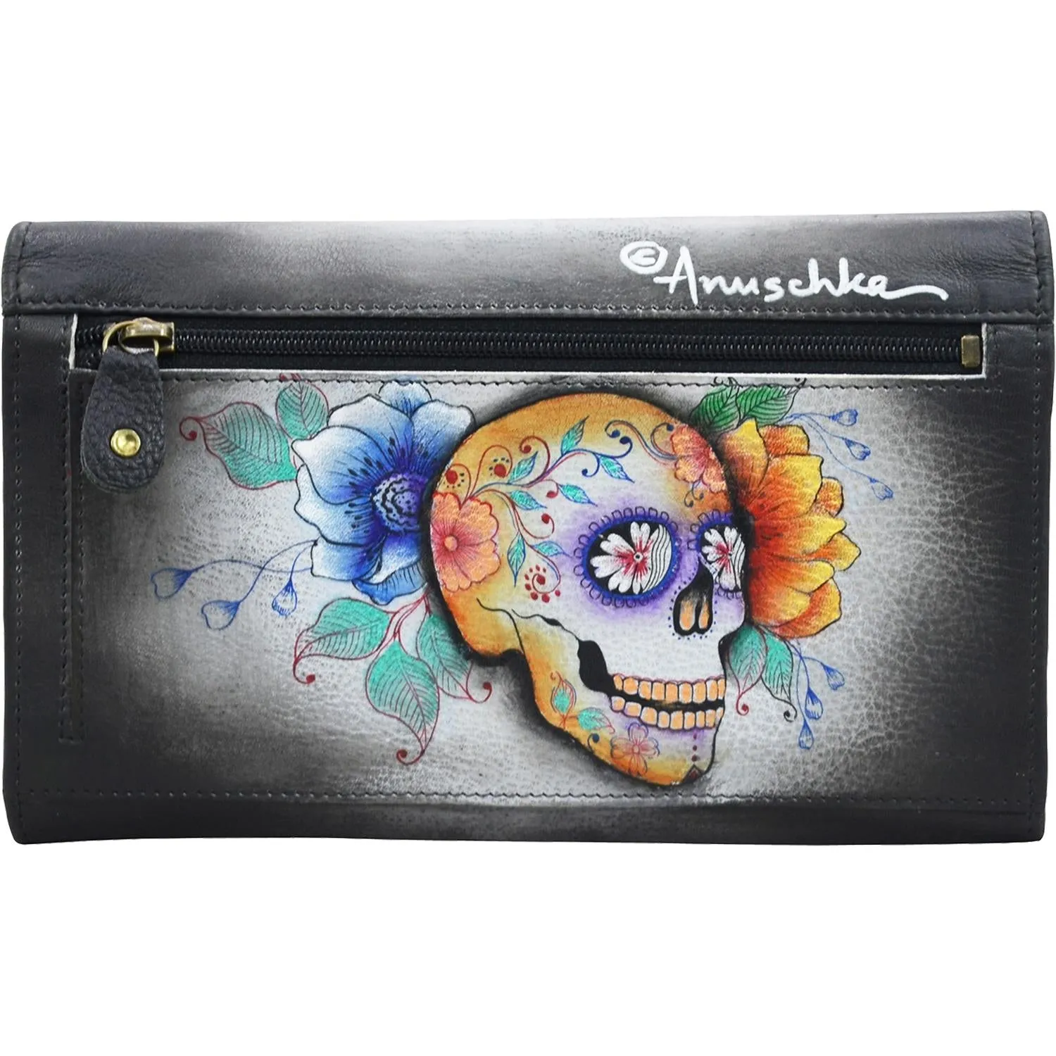 Anuschka Three Fold Clutch Calaveras De Azucar Leather
