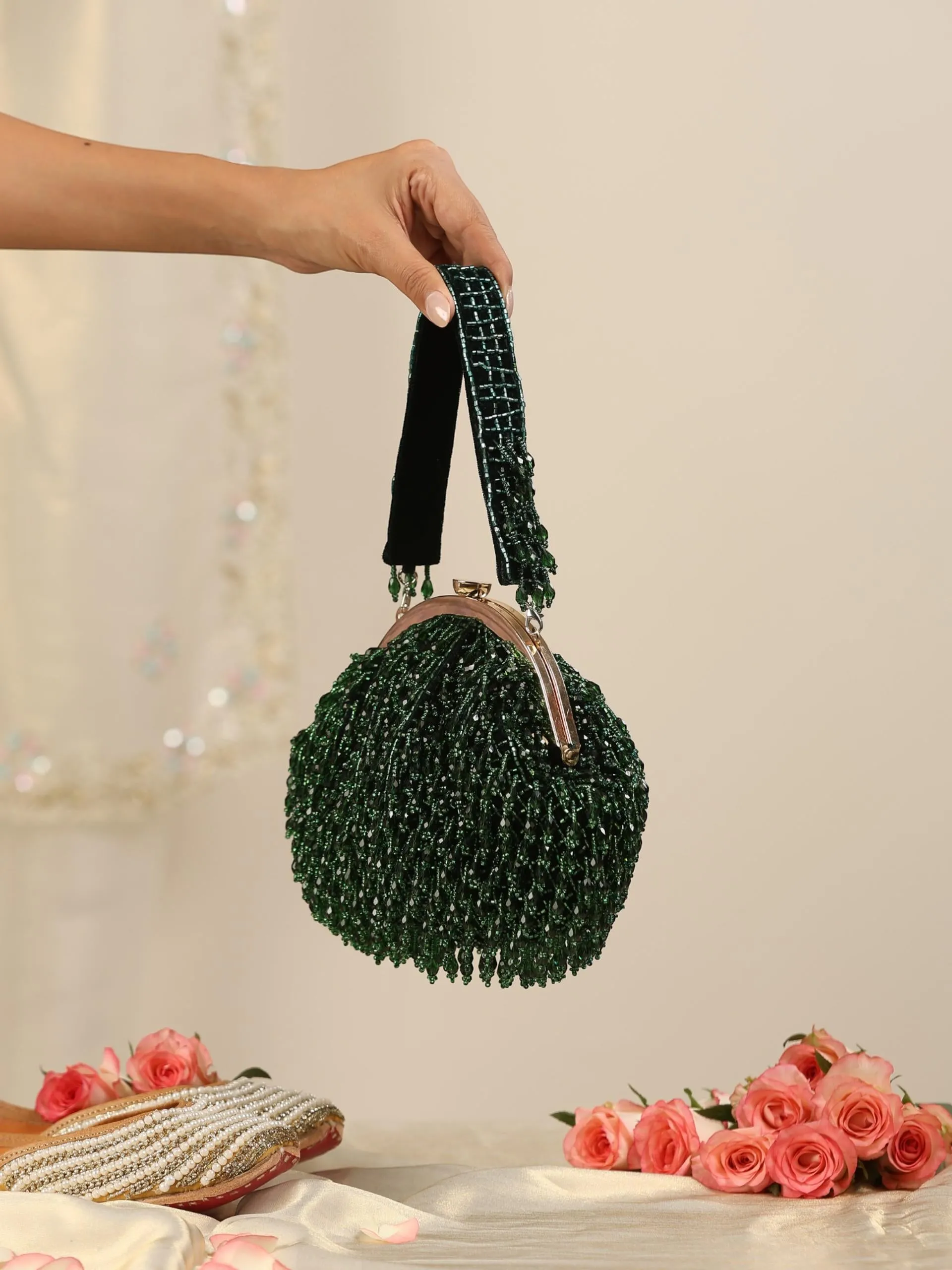 Beaded Emerald Green Clutch Bag
