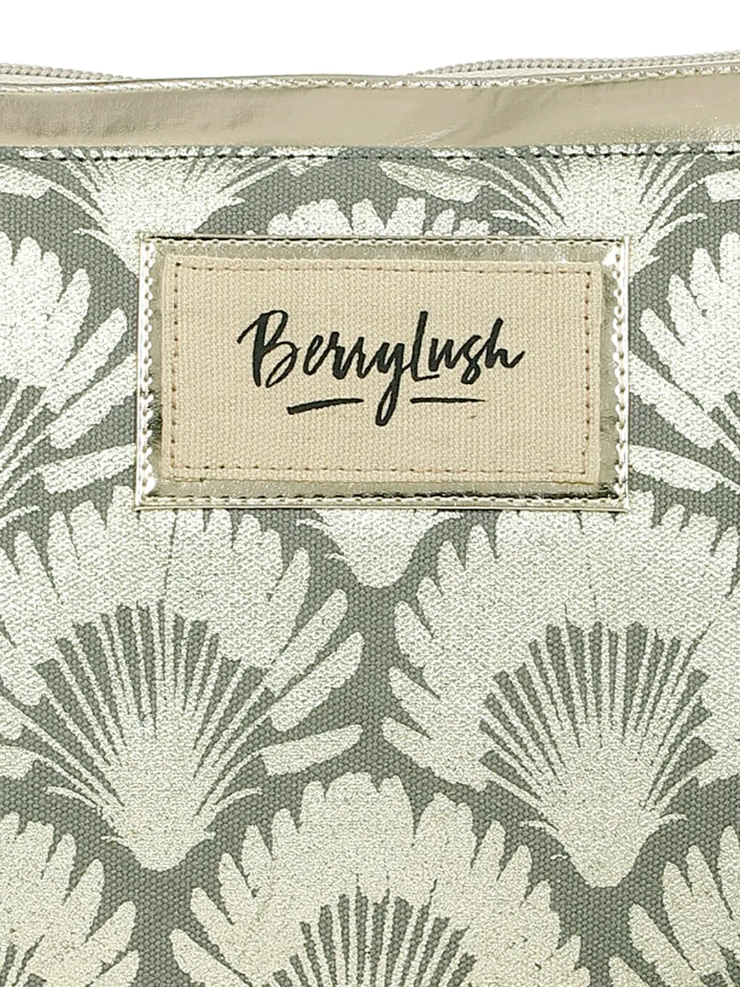 Berrylush Women Grey & Silver Floral Printed Canvas Detachable Sling Strap Small Clutch/Sling Bag