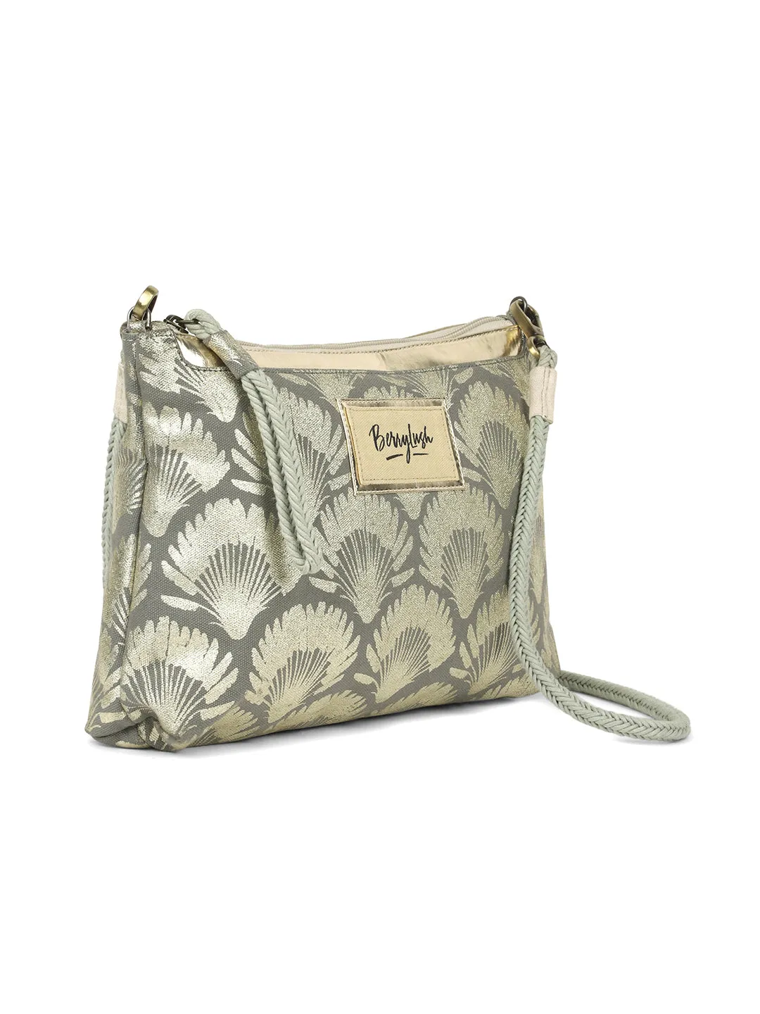 Berrylush Women Grey & Silver Floral Printed Canvas Detachable Sling Strap Small Clutch/Sling Bag