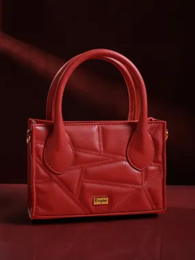 Berrylush Women Red Textured Pattern Synthetic Leather Detachable Sling Strap Zipper-Up Quilted Handheld Bag