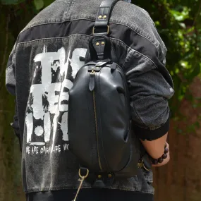 Black Leather Chest Bag Mens Sling Bag Travel Black Leather Crossbody Backpacks Cool Crossbody Sling Bag