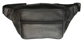 Black Leather Waist Fanny Pack Joggers Pouch Travel Hip Belt Bag