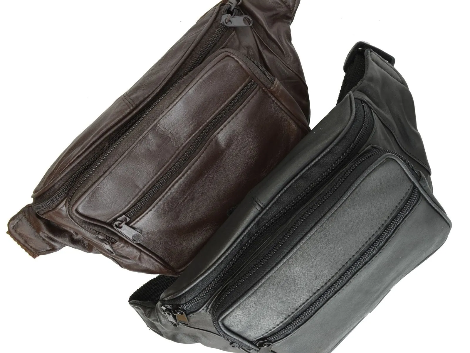 Black Leather Waist Fanny Pack Joggers Pouch Travel Hip Belt Bag