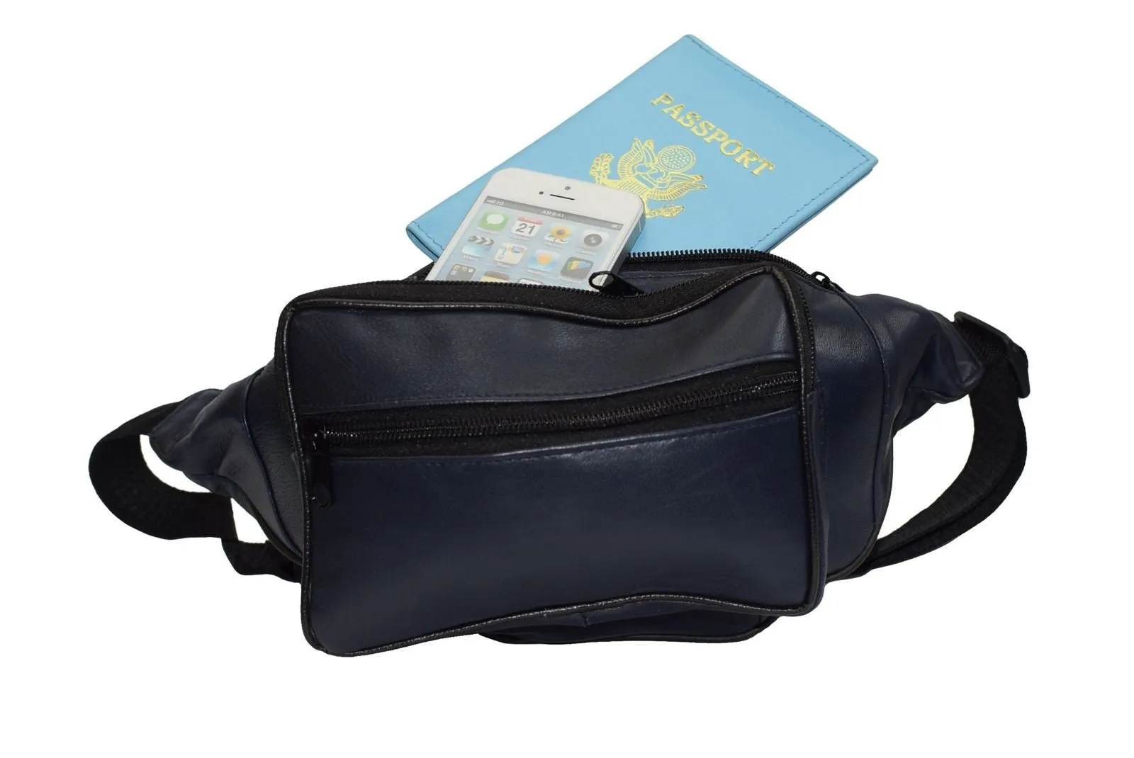 Black Leather Waist Fanny Pack Joggers Pouch Travel Hip Belt Bag