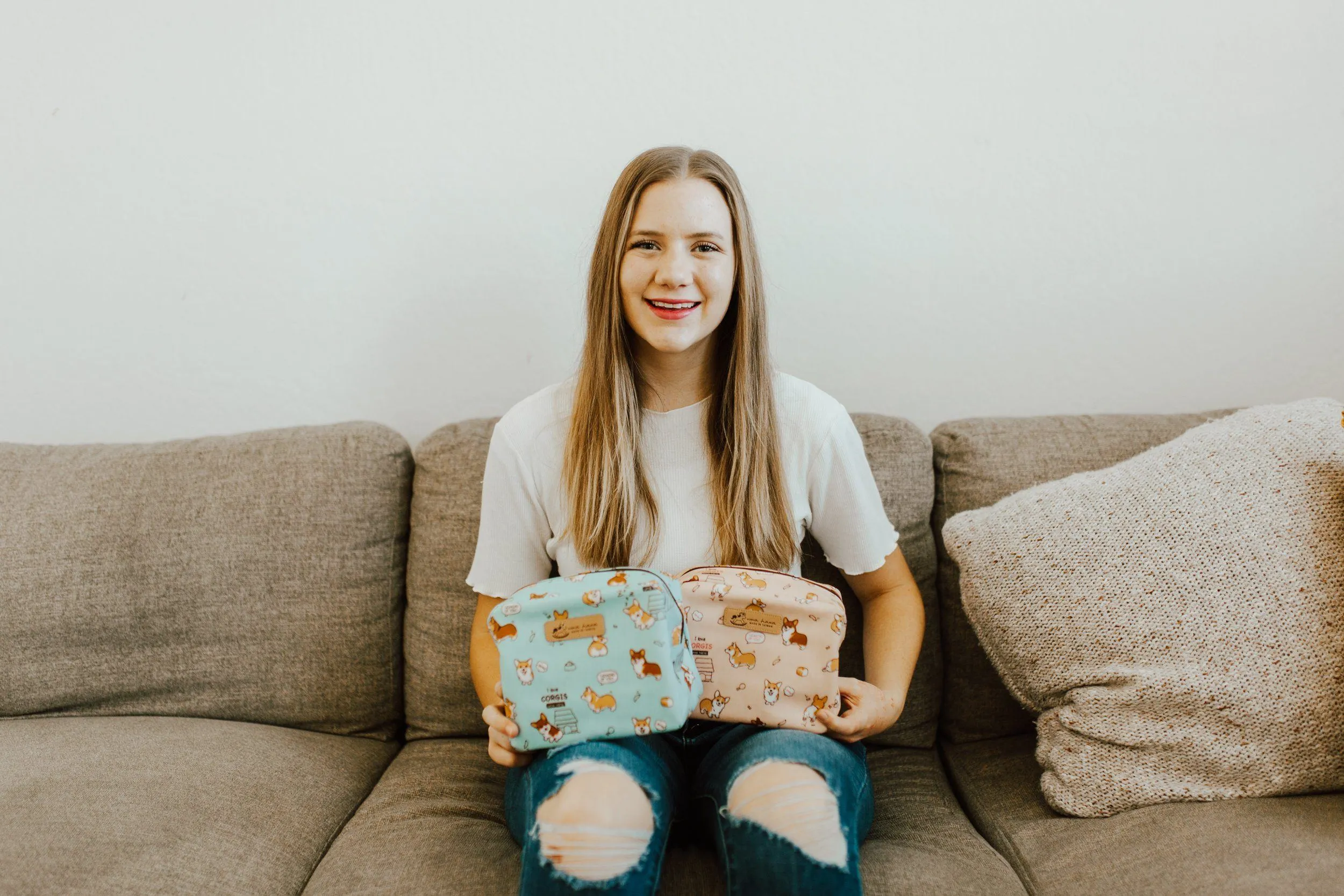 Blue Floral Bloom Cube Cosmetic Bag