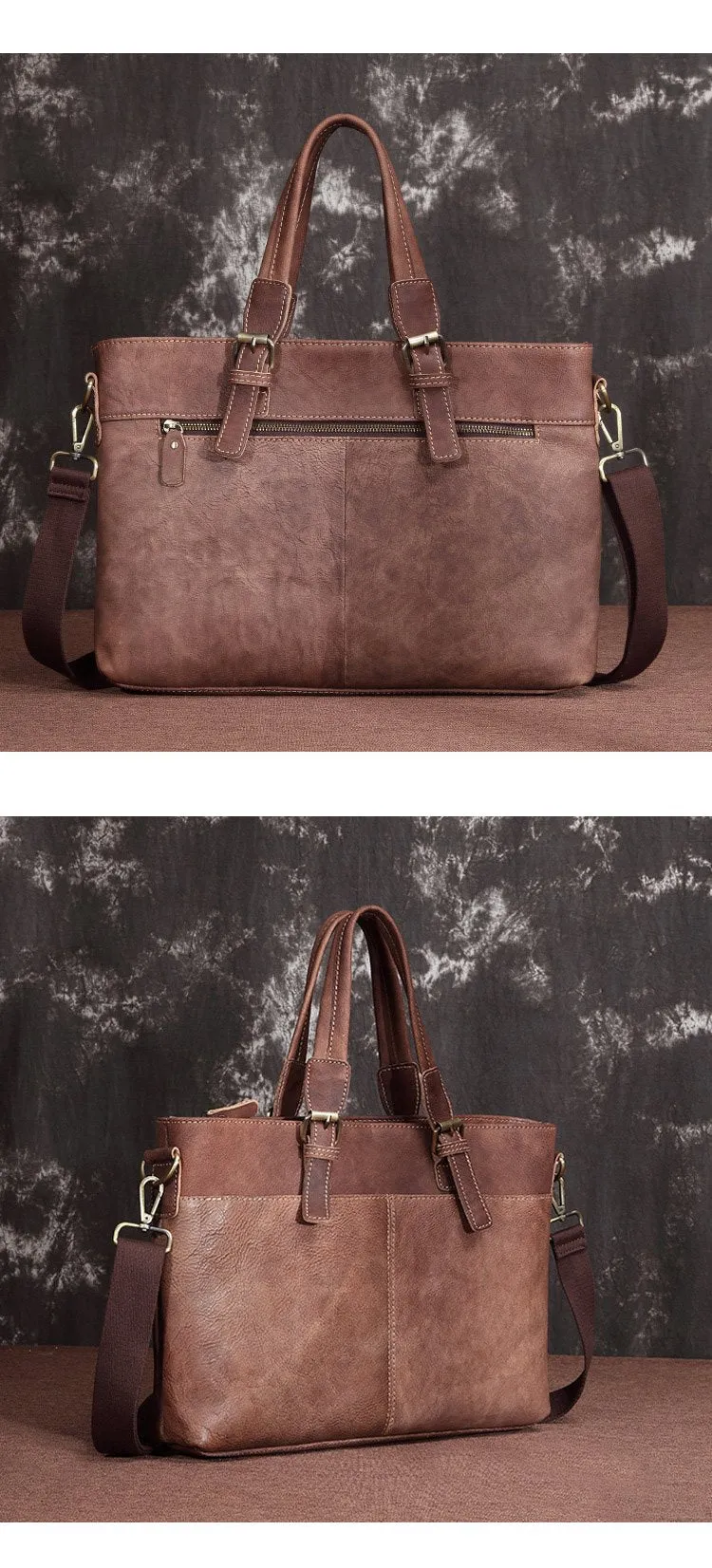 Brown Cool Leather 14 inches Light Brown Briefcase Messenger Bag Handbag Shoulder Bag For Men