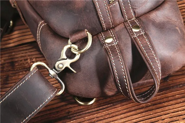 Brown Leather Chest Bag Mens Sling Bag Travel Leather Crossbody Backpacks Cool Crossbody Sling Bag