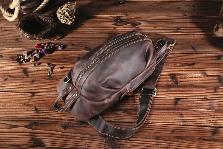 Brown Leather Chest Bag Mens Sling Bag Travel Leather Crossbody Backpacks Cool Crossbody Sling Bag