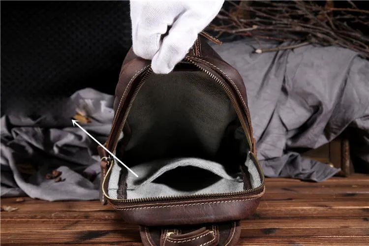 Brown Leather Chest Bag Mens Sling Bag Travel Leather Crossbody Backpacks Cool Crossbody Sling Bag