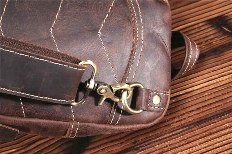 Brown Leather Chest Bag Mens Sling Bag Travel Leather Crossbody Backpacks Cool Crossbody Sling Bag