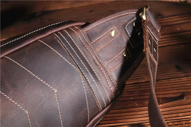 Brown Leather Chest Bag Mens Sling Bag Travel Leather Crossbody Backpacks Cool Crossbody Sling Bag