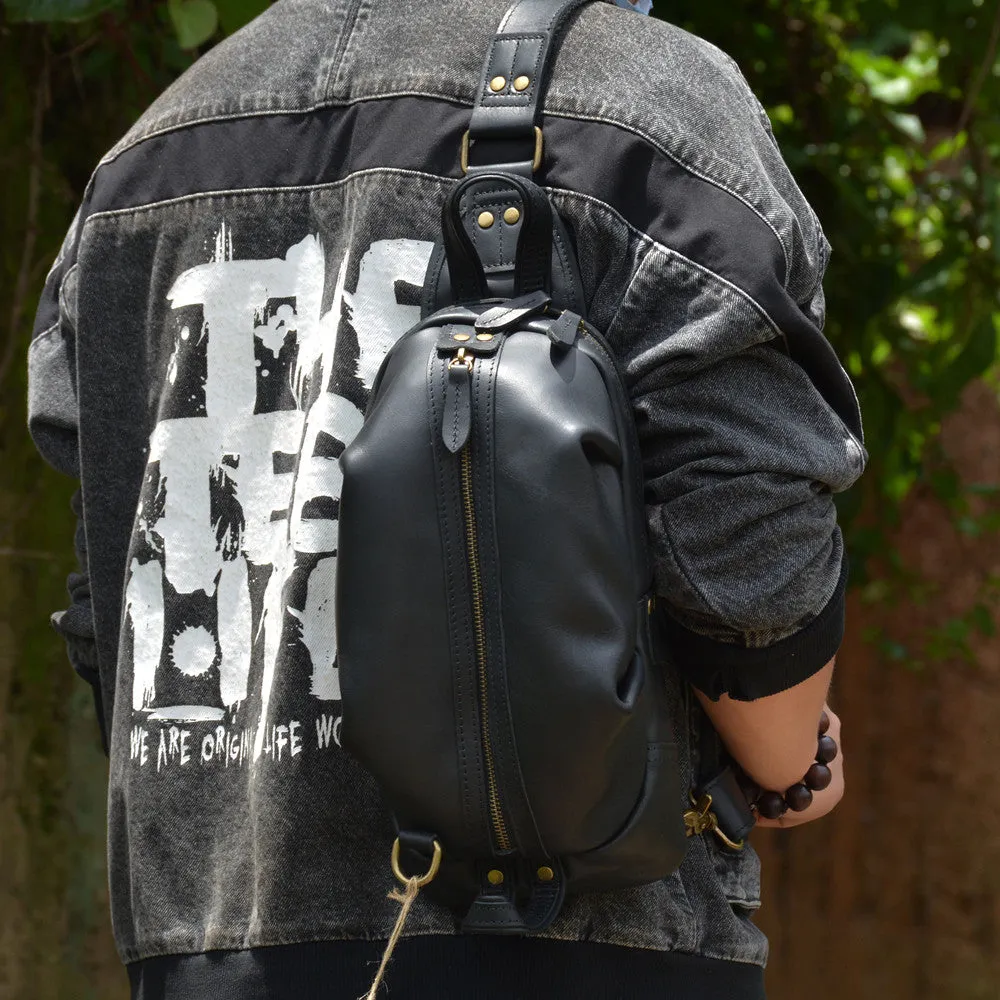 Brown Leather Chest Bag Mens Sling Bag Travel Leather Crossbody Backpacks Cool Crossbody Sling Bag