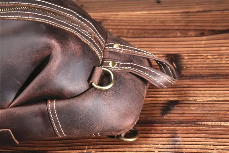 Brown Leather Chest Bag Mens Sling Bag Travel Leather Crossbody Backpacks Cool Crossbody Sling Bag
