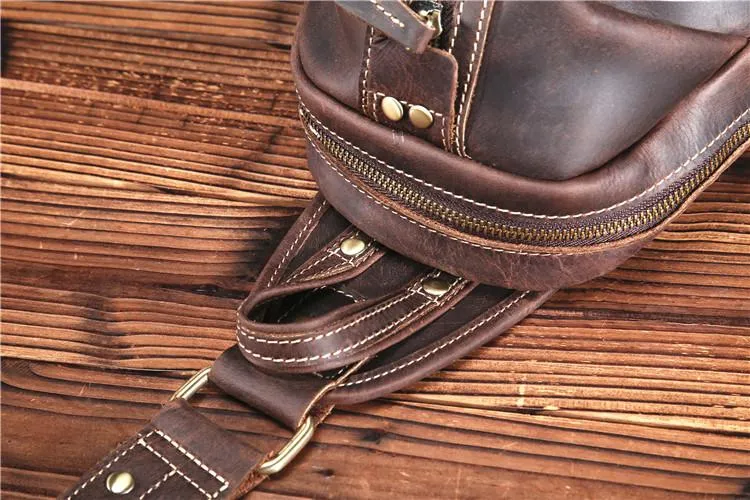 Brown Leather Chest Bag Mens Sling Bag Travel Leather Crossbody Backpacks Cool Crossbody Sling Bag