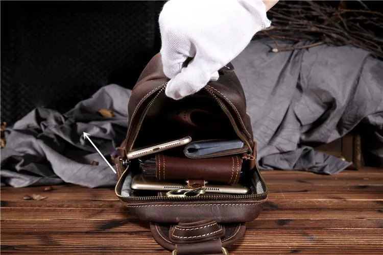Brown Leather Chest Bag Mens Sling Bag Travel Leather Crossbody Backpacks Cool Crossbody Sling Bag