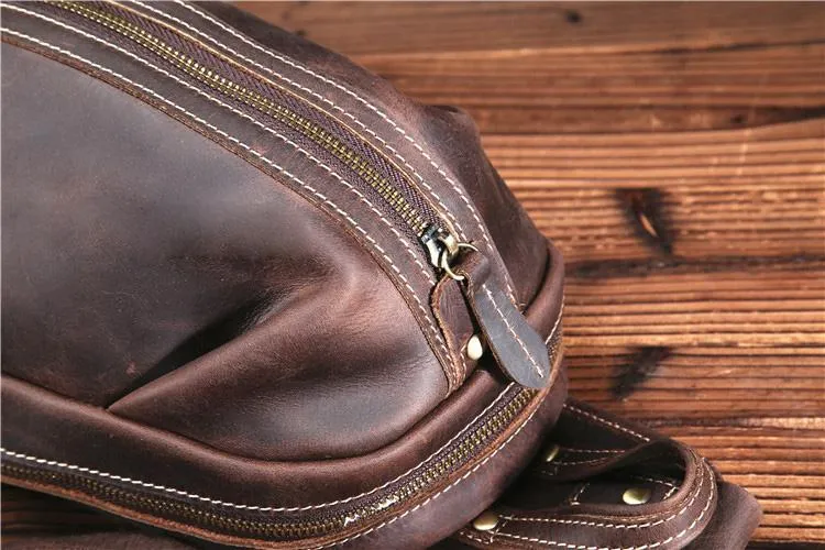 Brown Leather Chest Bag Mens Sling Bag Travel Leather Crossbody Backpacks Cool Crossbody Sling Bag