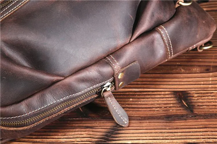 Brown Leather Chest Bag Mens Sling Bag Travel Leather Crossbody Backpacks Cool Crossbody Sling Bag