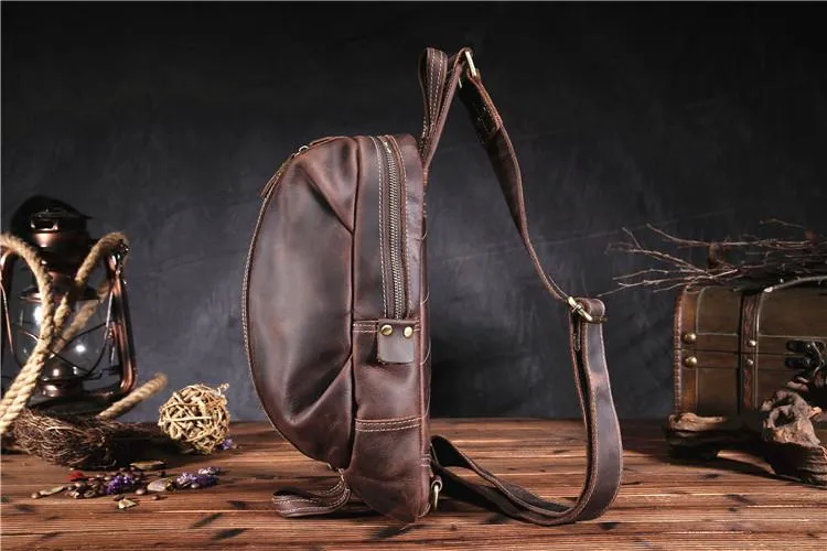 Brown Leather Chest Bag Mens Sling Bag Travel Leather Crossbody Backpacks Cool Crossbody Sling Bag