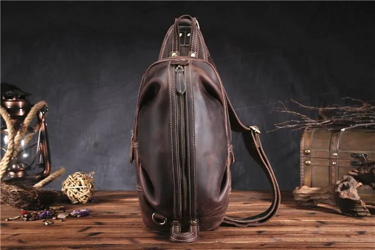 Brown Leather Chest Bag Mens Sling Bag Travel Leather Crossbody Backpacks Cool Crossbody Sling Bag