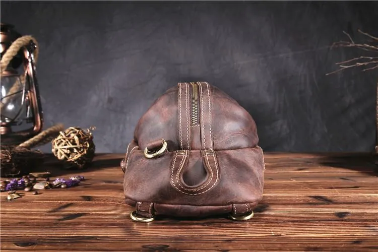Brown Leather Chest Bag Mens Sling Bag Travel Leather Crossbody Backpacks Cool Crossbody Sling Bag