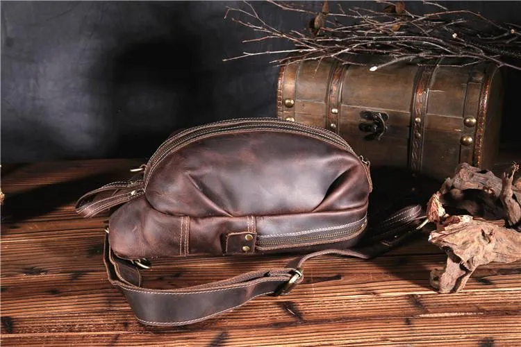 Brown Leather Chest Bag Mens Sling Bag Travel Leather Crossbody Backpacks Cool Crossbody Sling Bag