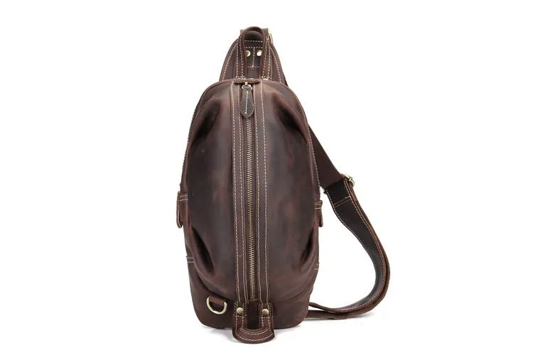 Brown Leather Chest Bag Mens Sling Bag Travel Leather Crossbody Backpacks Cool Crossbody Sling Bag