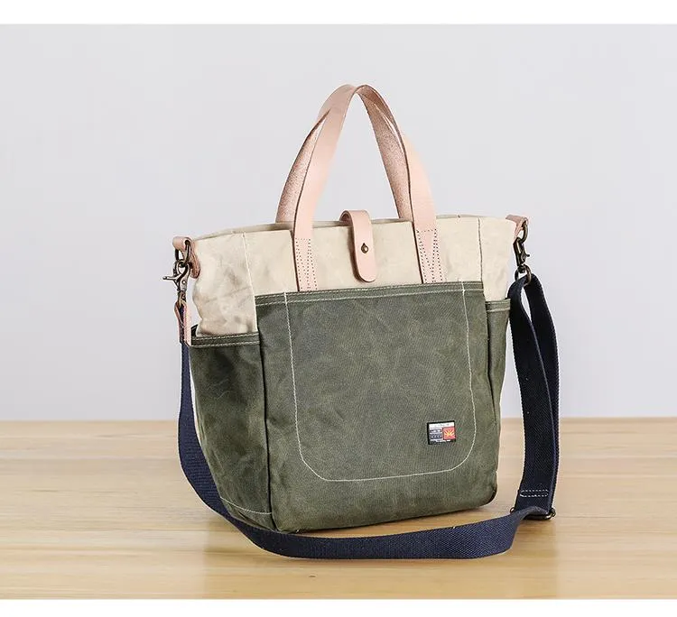 Canvas Leather Mens Womens 13" Waterproof Tote Bag Handbag Tote Bag Shoulder Bag Tote Purse For Men