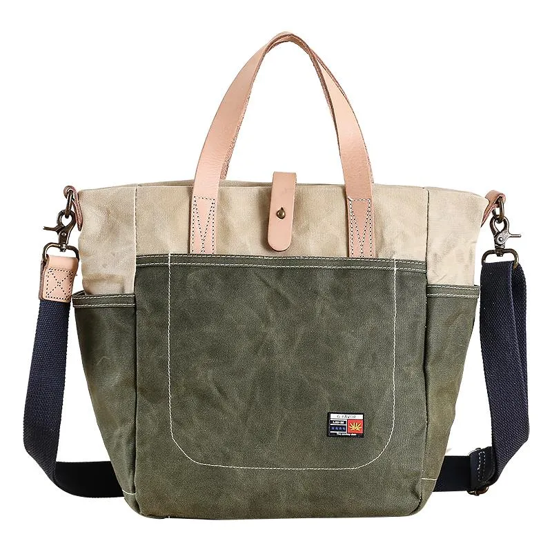 Canvas Leather Mens Womens 13" Waterproof Tote Bag Handbag Tote Bag Shoulder Bag Tote Purse For Men