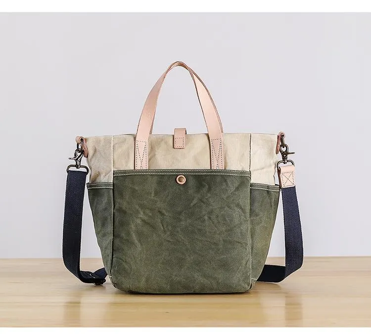 Canvas Leather Mens Womens 13" Waterproof Tote Bag Handbag Tote Bag Shoulder Bag Tote Purse For Men