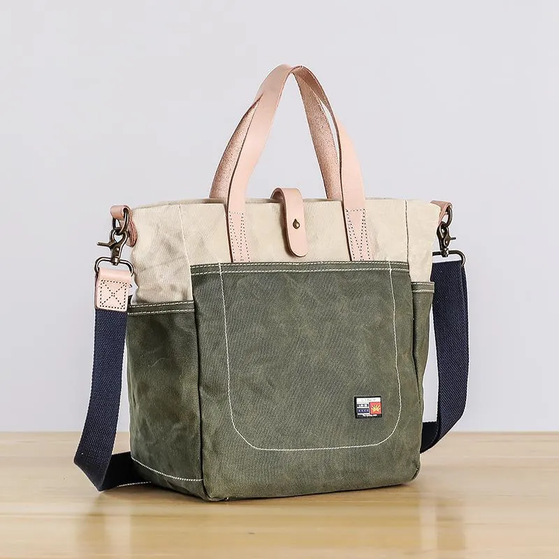 Canvas Leather Mens Womens 13" Waterproof Tote Bag Handbag Tote Bag Shoulder Bag Tote Purse For Men