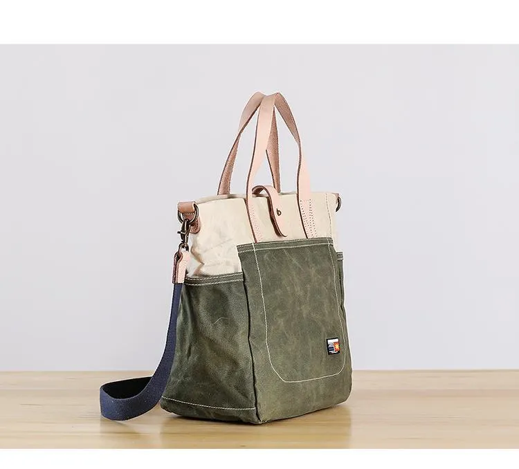 Canvas Leather Mens Womens 13" Waterproof Tote Bag Handbag Tote Bag Shoulder Bag Tote Purse For Men