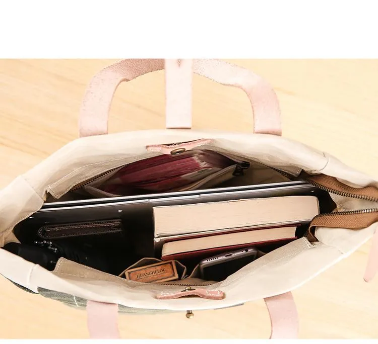 Canvas Leather Mens Womens 13" Waterproof Tote Bag Handbag Tote Bag Shoulder Bag Tote Purse For Men