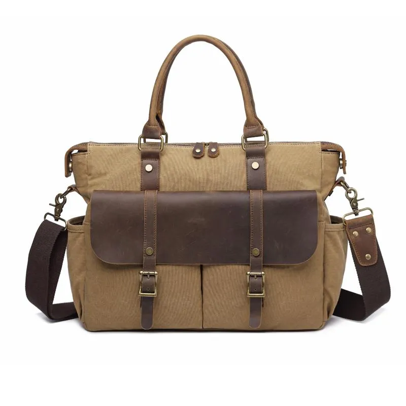 Canvas Leather Mens Womens Handbag Briefcase Bag Side Bag Travel Bag for Women