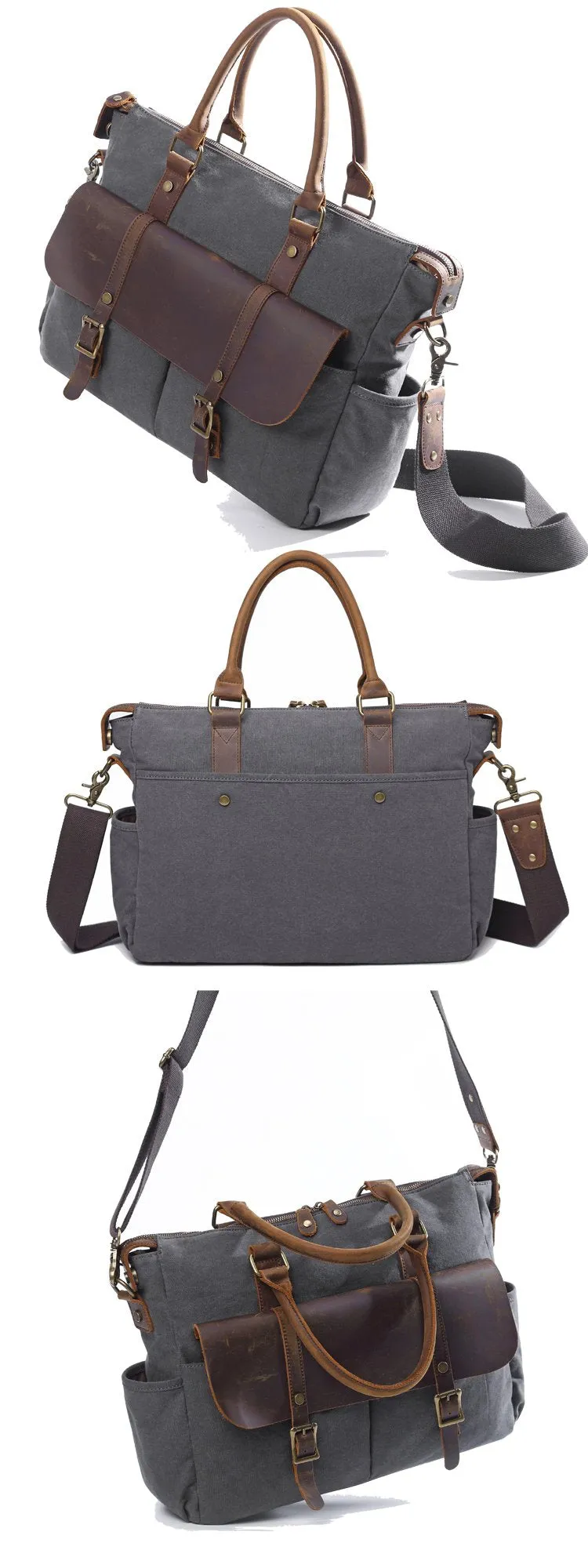 Canvas Leather Mens Womens Handbag Briefcase Bag Side Bag Travel Bag for Women