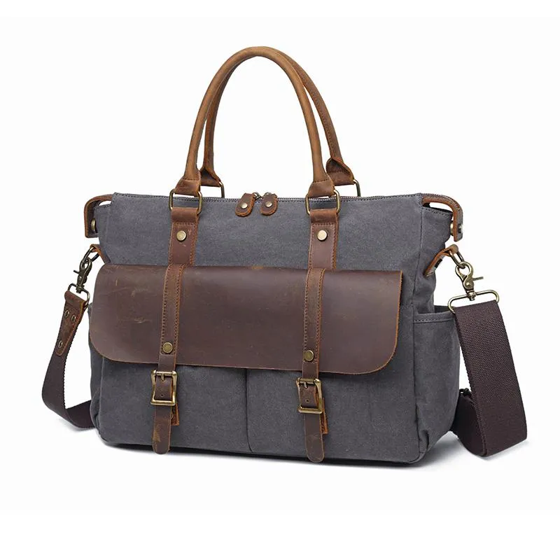 Canvas Leather Mens Womens Handbag Briefcase Bag Side Bag Travel Bag for Women