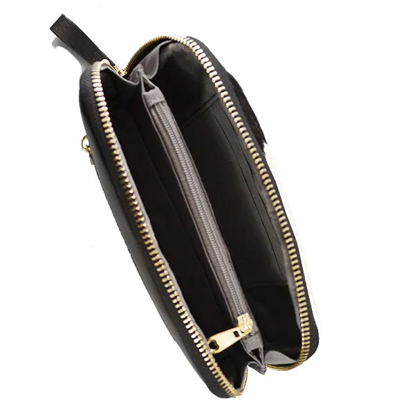 CARMICHAEL - Ladies Black Leather Cowhide Wristlet Wallet Purse