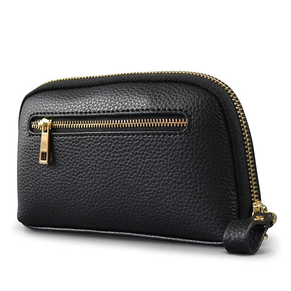 CARMICHAEL - Ladies Black Leather Cowhide Wristlet Wallet Purse