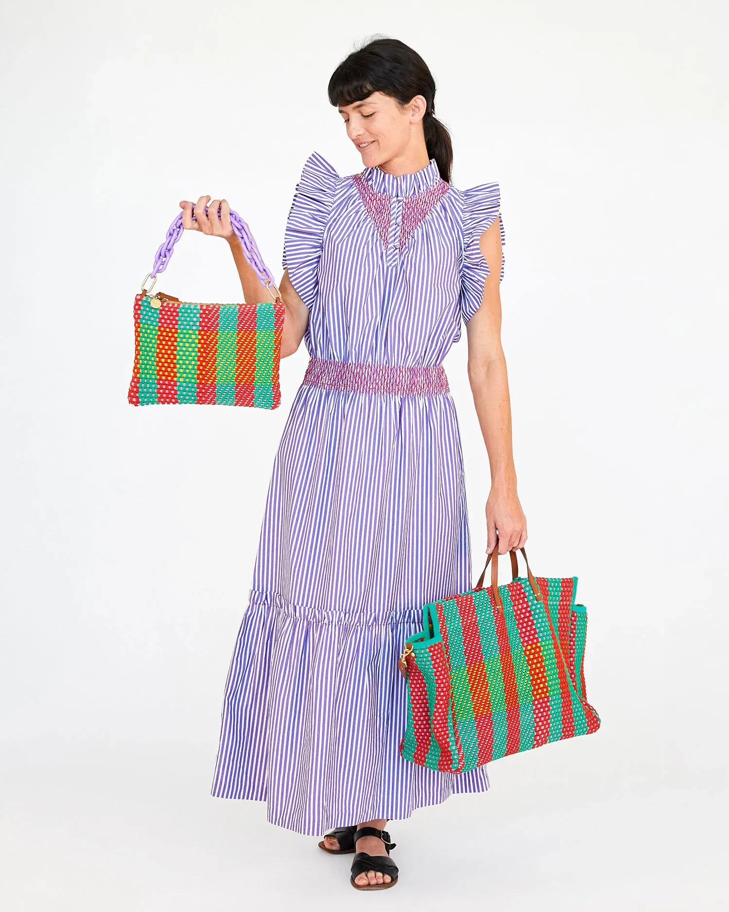 Clare V - Summer Flat Clutch w/ Tabs in Multi Condessa Plaid