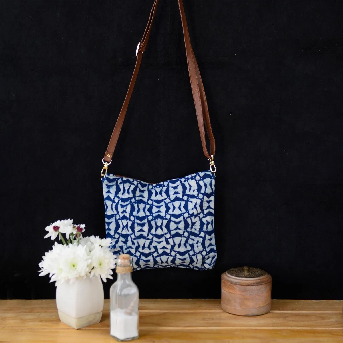 Eco-Conscious Indigo Block Abstract Print Sling