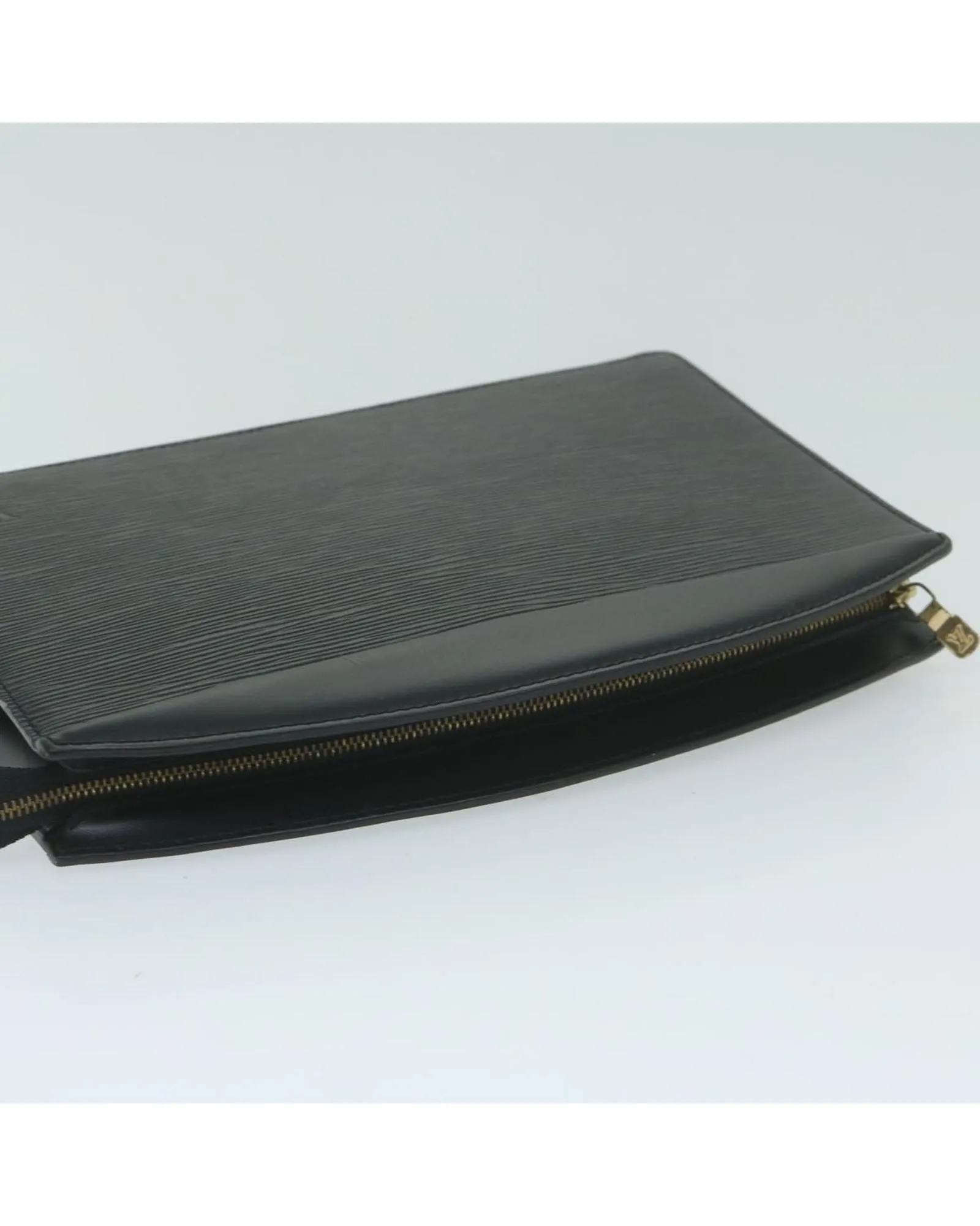 Epi Leather Clutch Bag with Metal Fittings and Interior Pockets