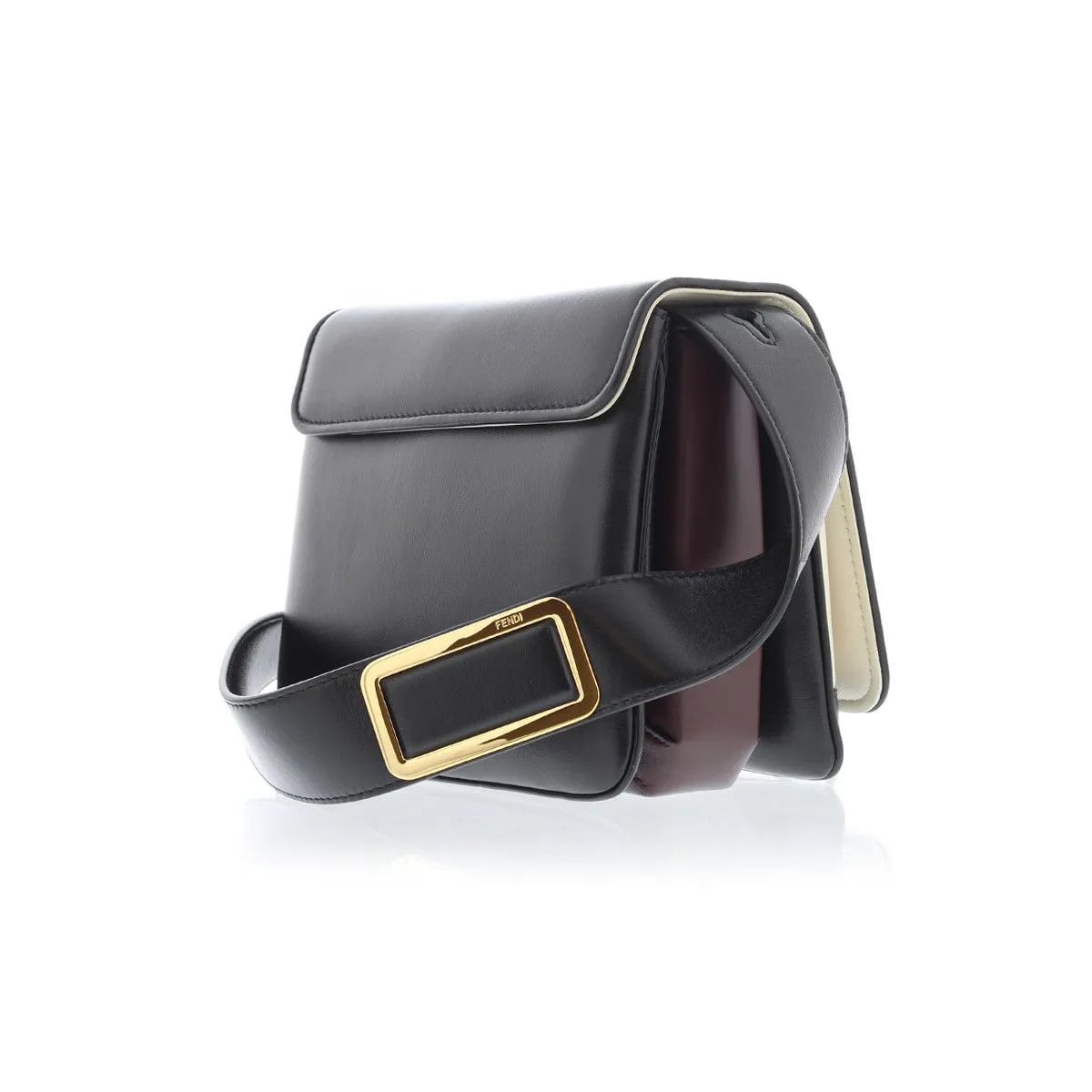Fendi Id Flap Tricolor Black Leather Small Shoulder Bag 8BT328
