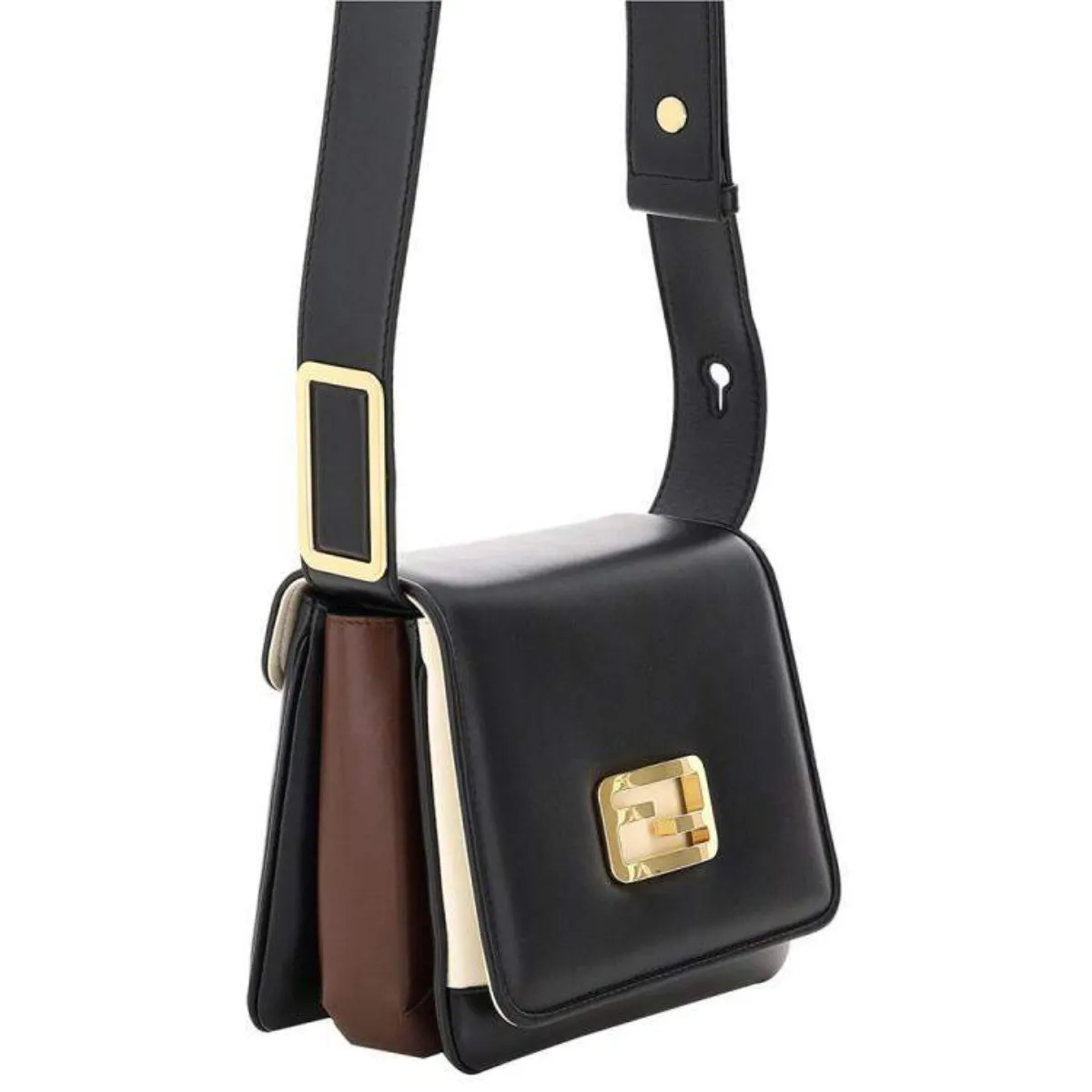 Fendi Id Flap Tricolor Black Leather Small Shoulder Bag 8BT328