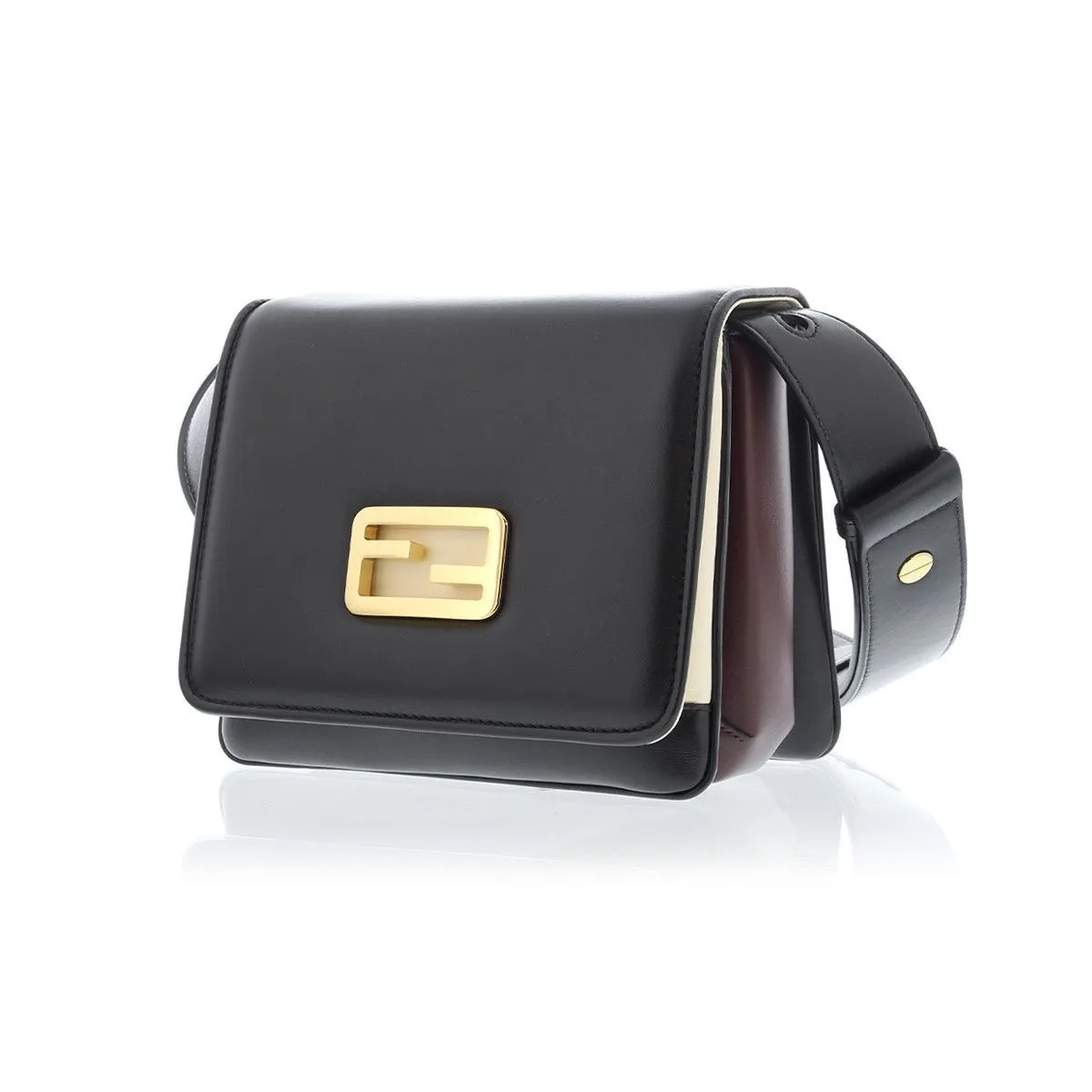 Fendi Id Flap Tricolor Black Leather Small Shoulder Bag 8BT328