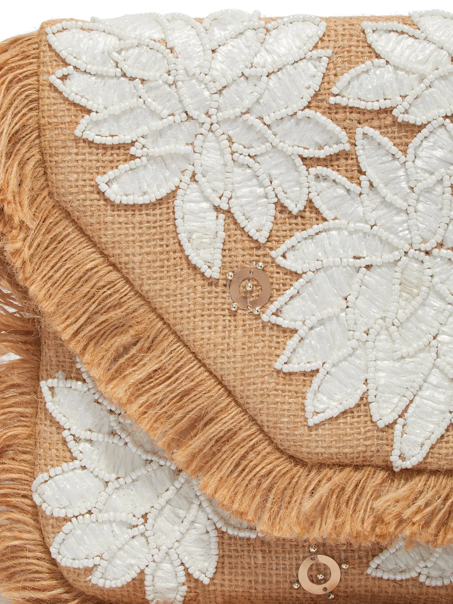 Floral-Embroidered Frayed Clutch Bag