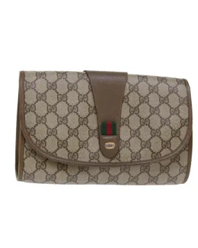 GG Canvas Web Sherry Line Clutch Bag in Beige and Red
